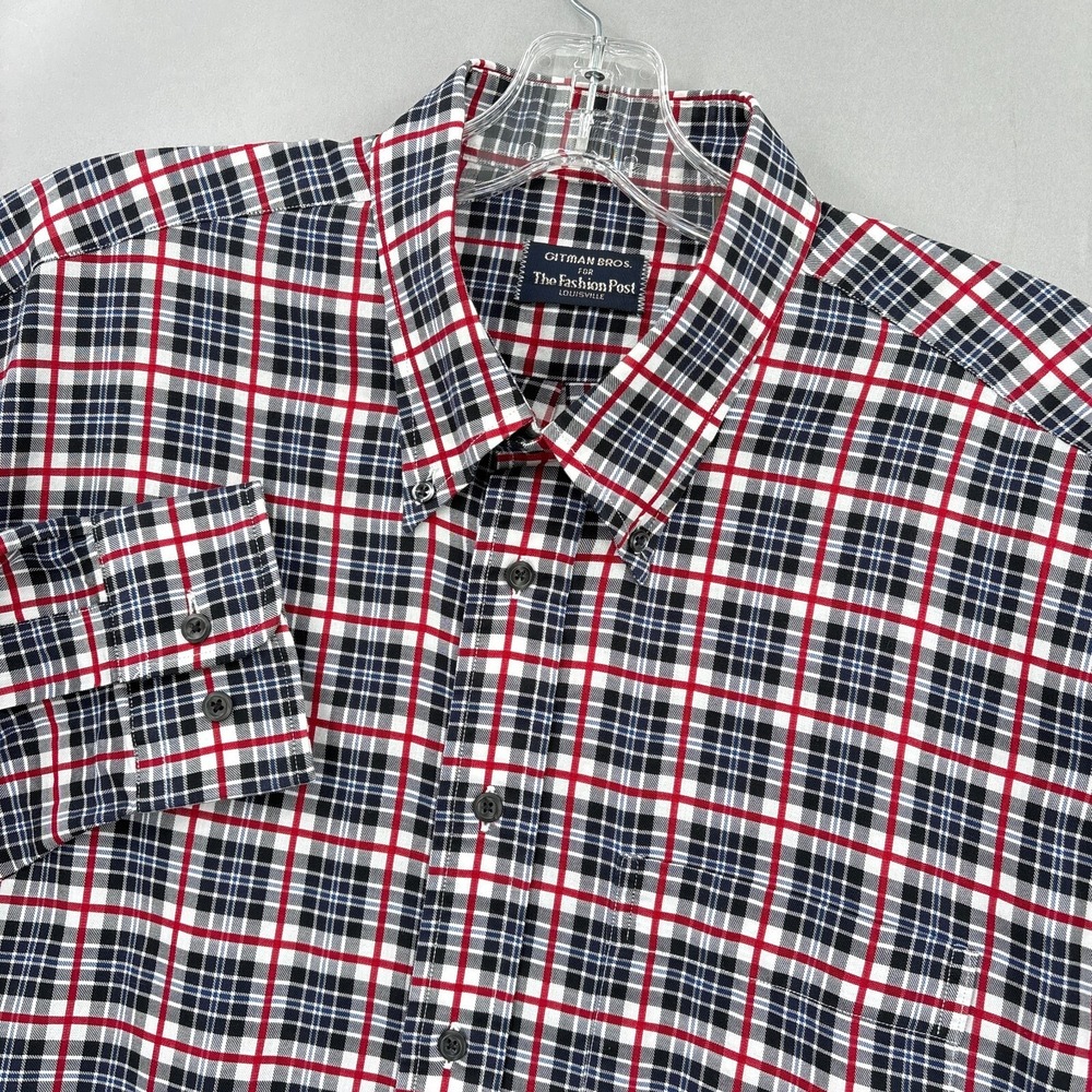 Gitman Bros Shirt Mens  XL Red Black Blue Plaid Button Down Tartan Twill‎